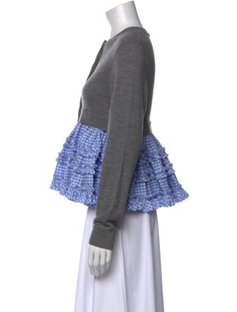 Sandy Liang Merino Wool Plaid Print Crop Top