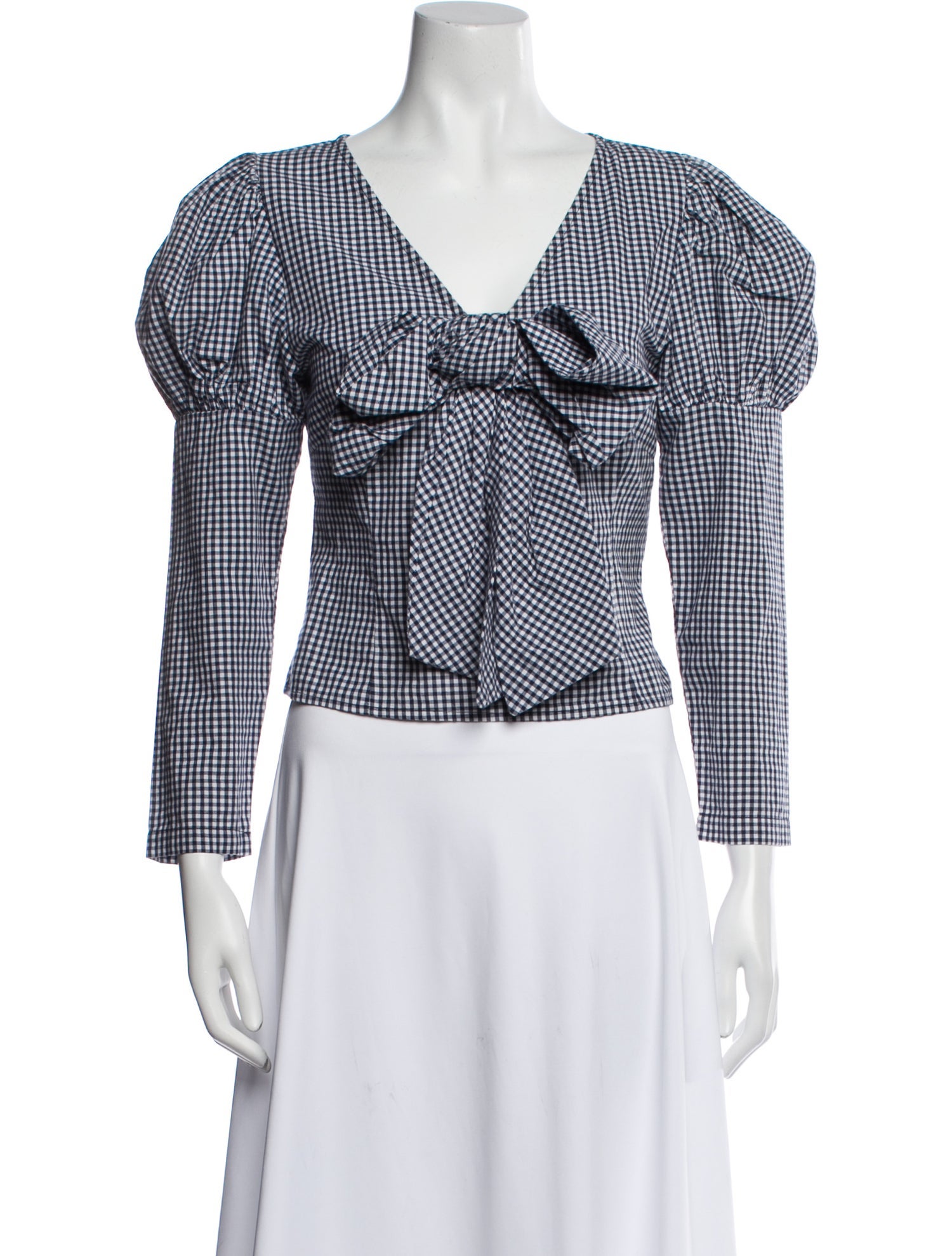 Sandy Liang Plaid Print V-Neck Crop Top