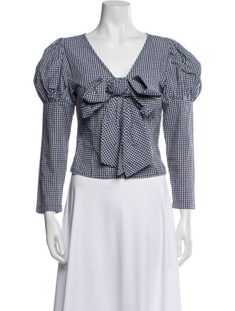 Sandy Liang Plaid Print V-Neck Crop Top