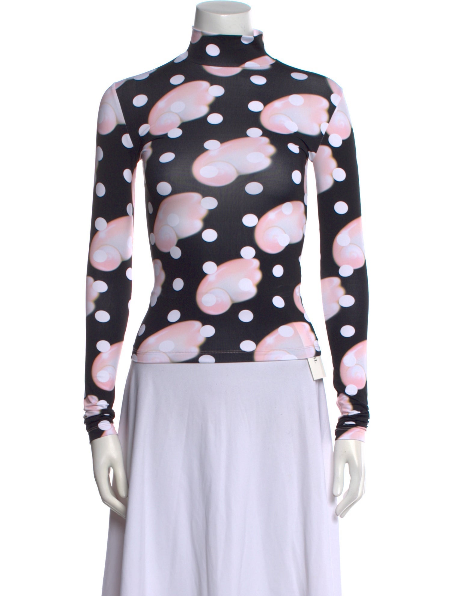 Sandy Liang Polka Dot Print Mock Neck Top
