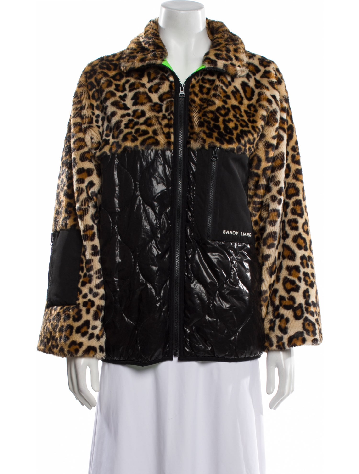 Sandy Liang Faux Fur Animal Print Faux Fur Jacket