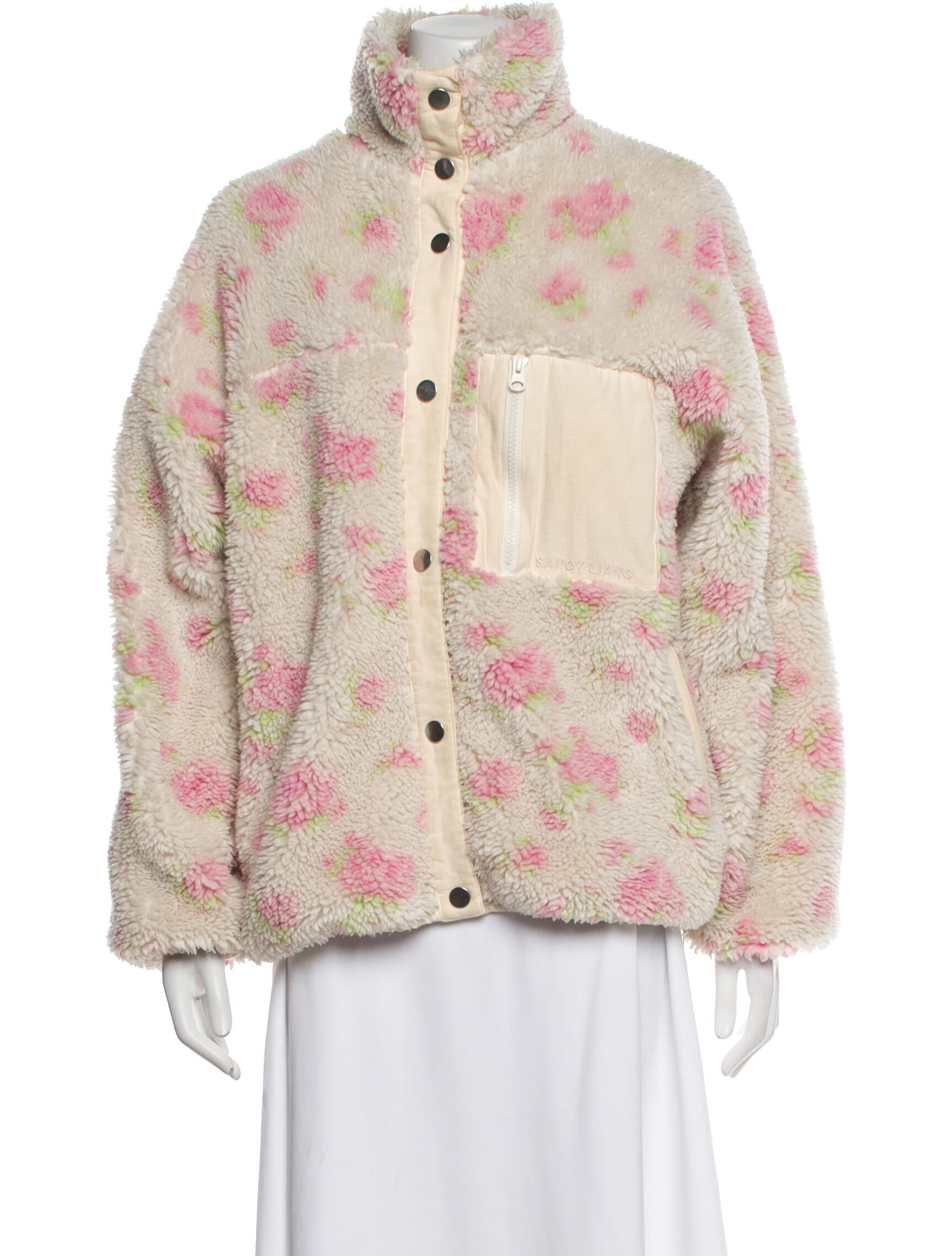 Sandy Liang Floral Print Faux Fur Jacket