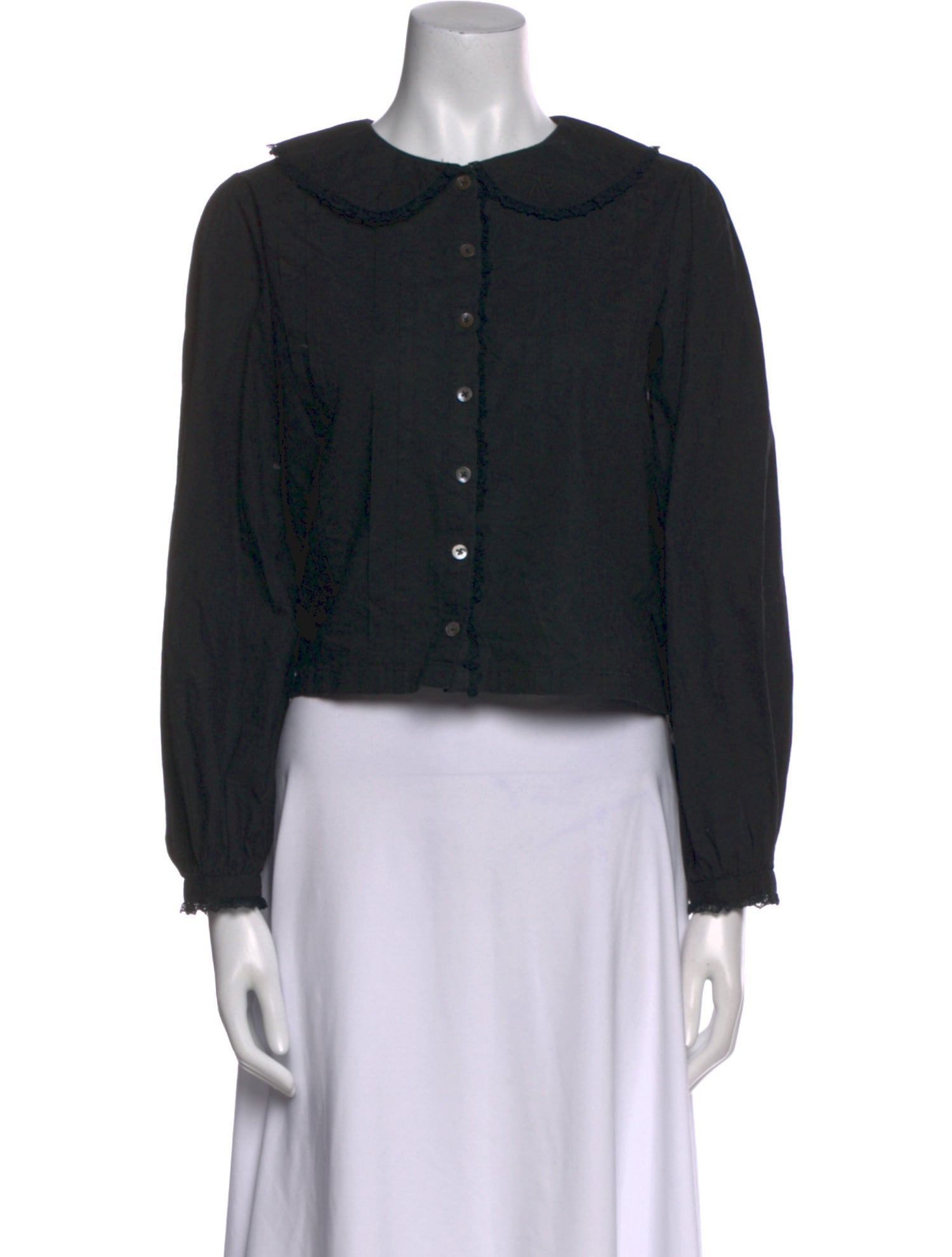 Sandy Liang Crew Neck Long Sleeve Crop Top