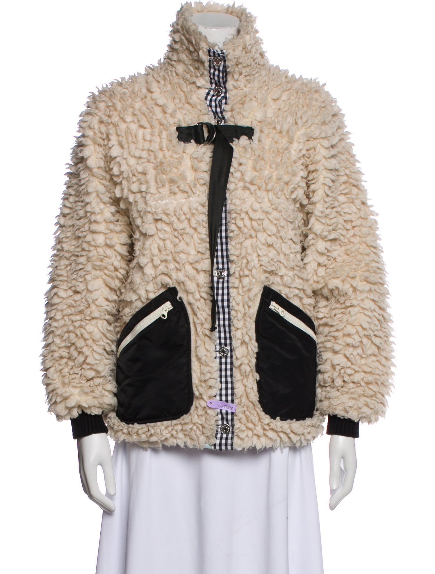 Sandy Liang Tweed Pattern Faux Fur Jacket