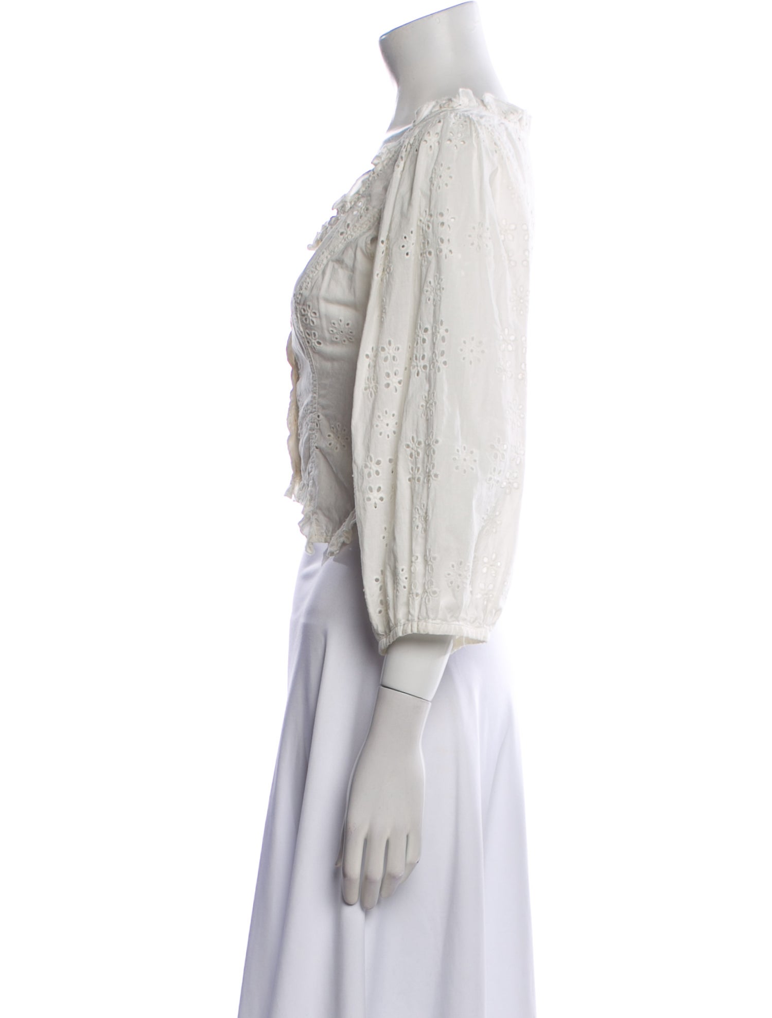 Sandy Liang Scoop Neck Three-Quarter Sleeve Crop Top