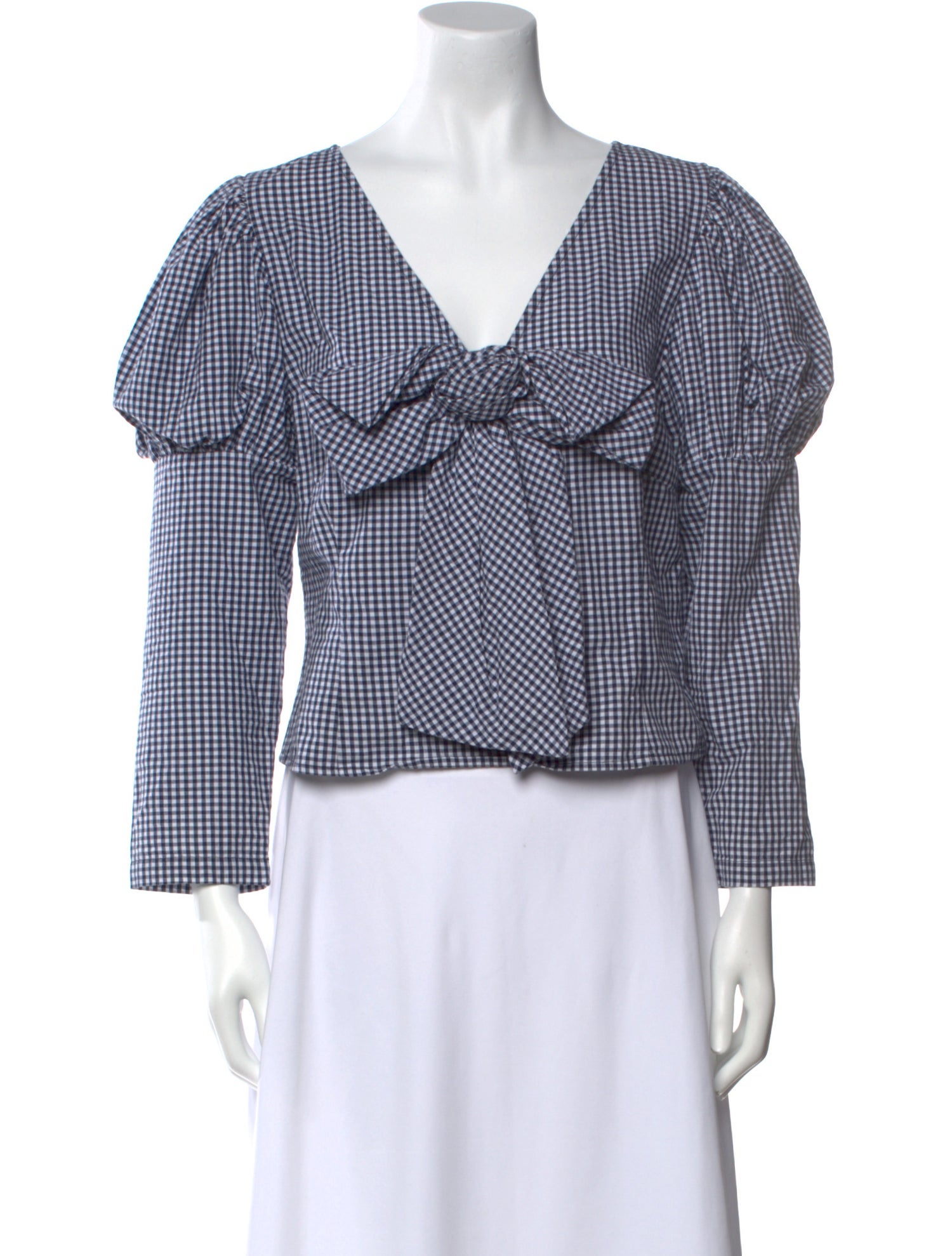 Sandy Liang Plaid Print V-Neck Crop Top