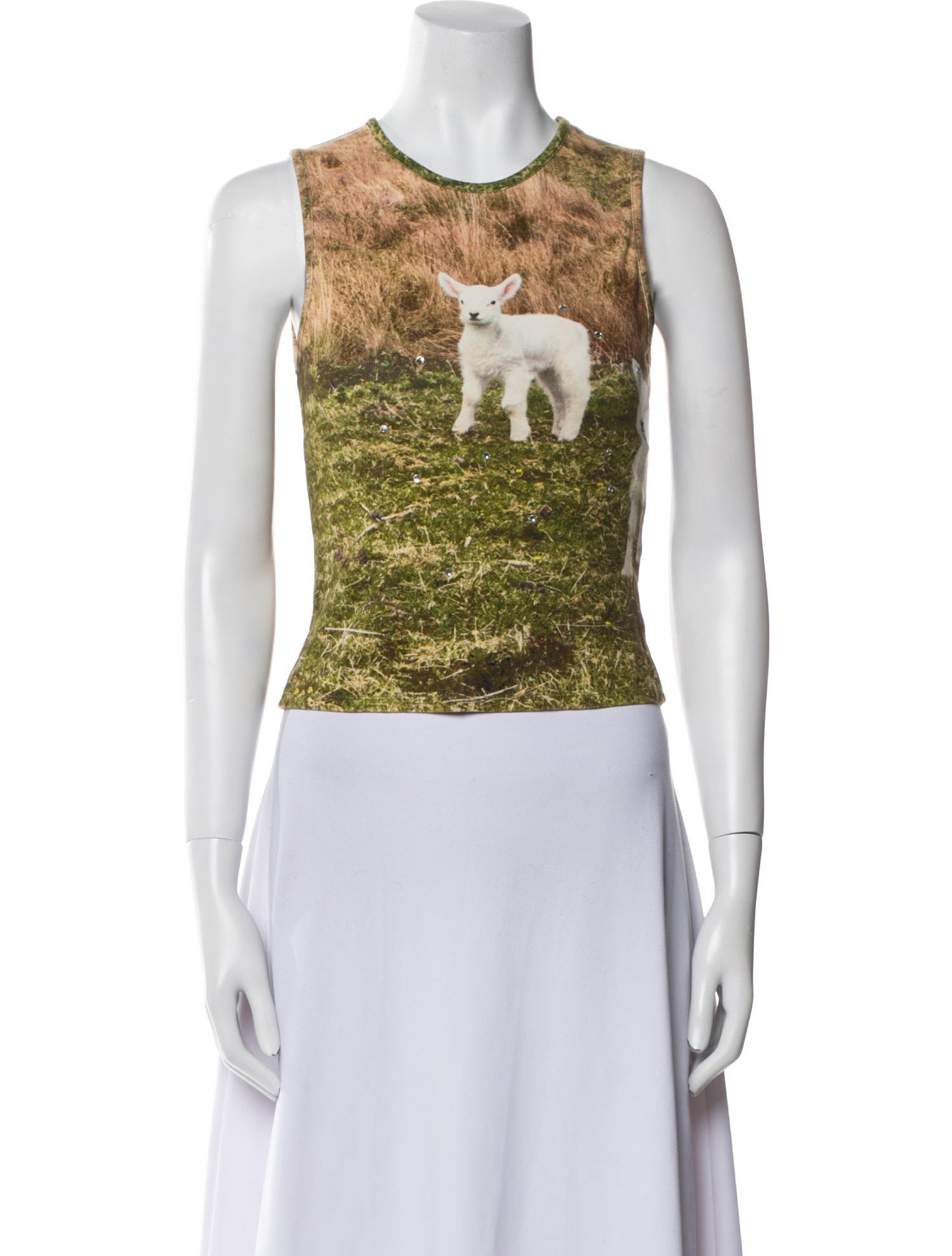 Sandy Liang Printed Scoop Neck Crop Top