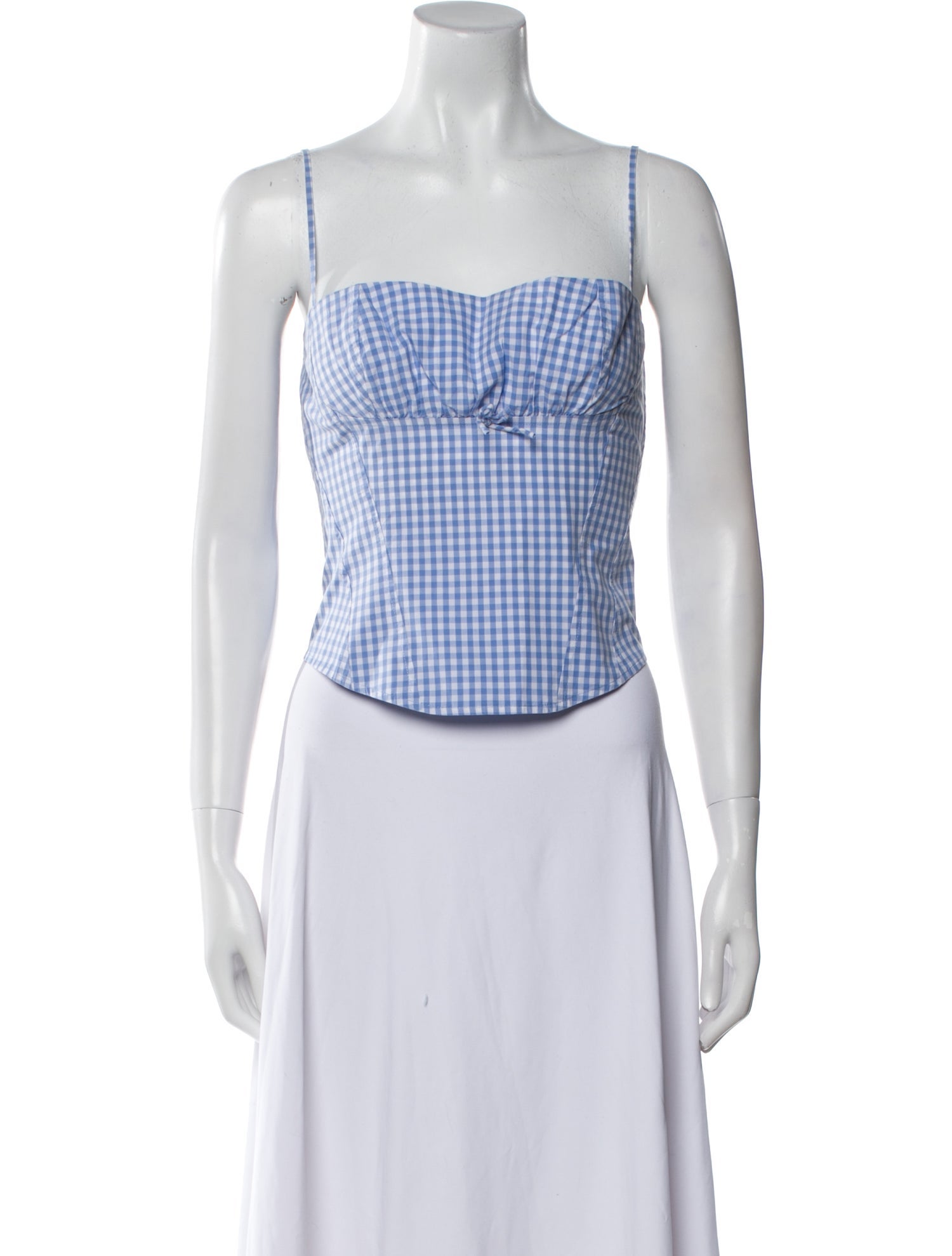 Sandy Liang Plaid Print Square Neckline Crop Top