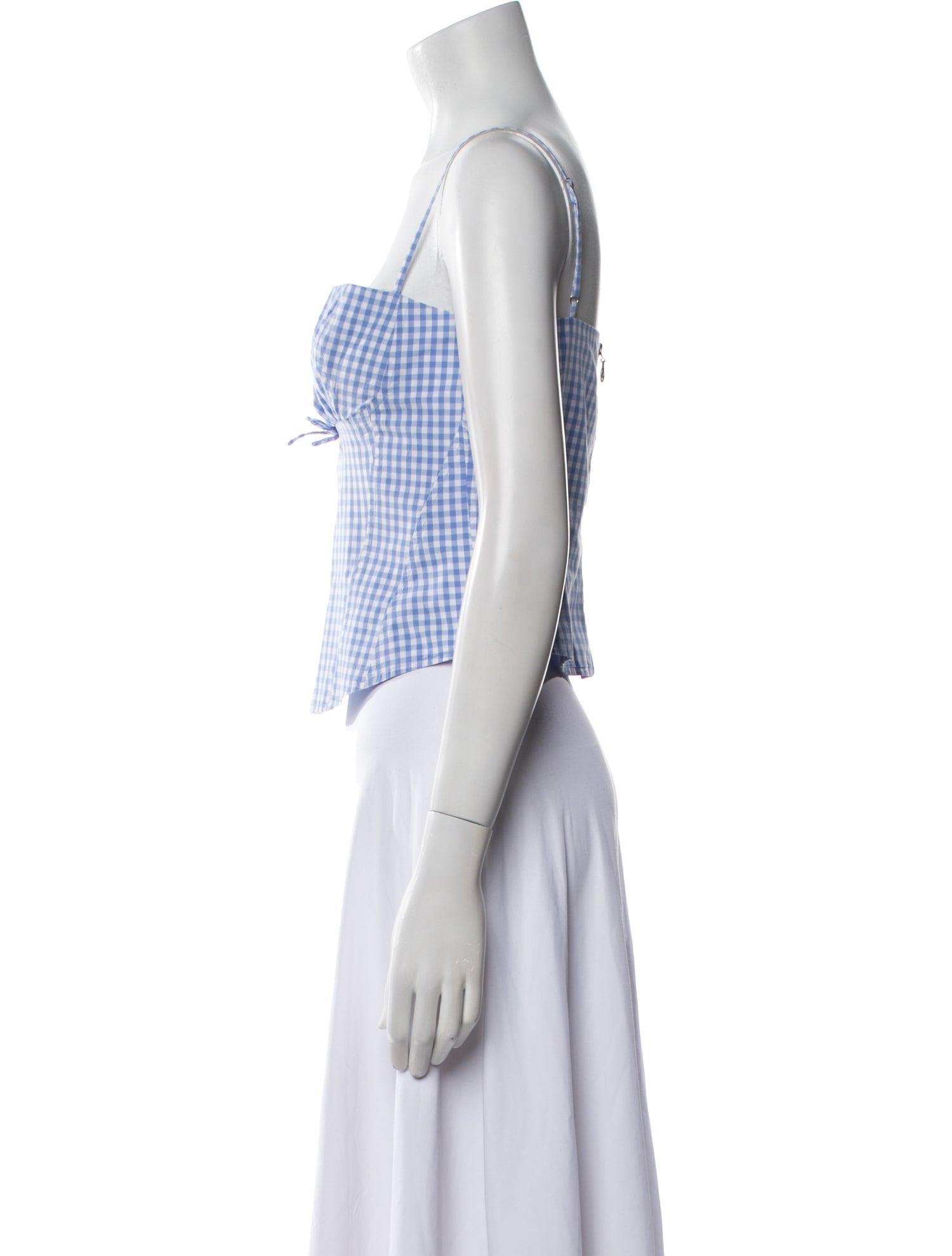 Sandy Liang Plaid Print Square Neckline Crop Top