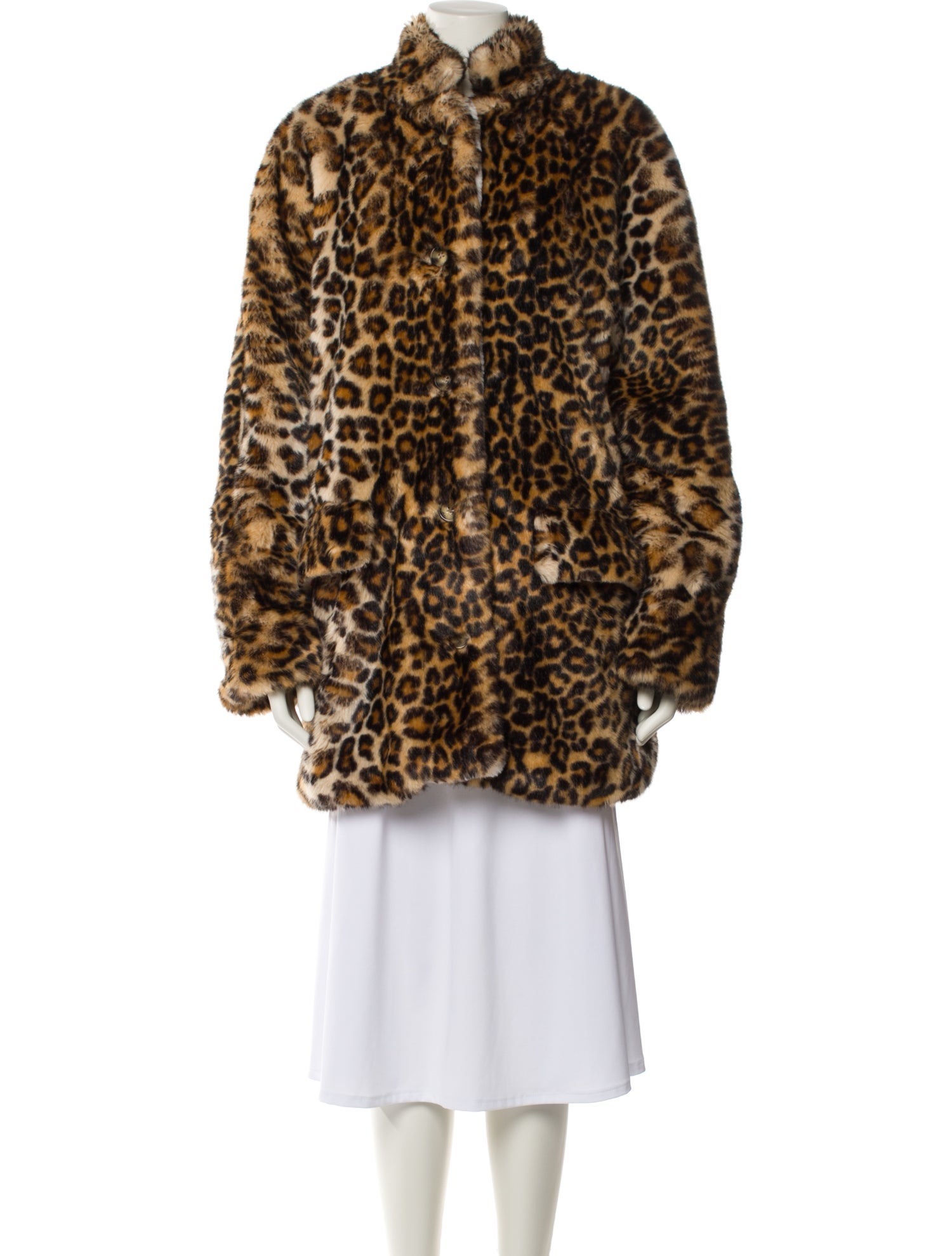 Sandy Liang Faux Fur Animal Print Faux Fur Coat