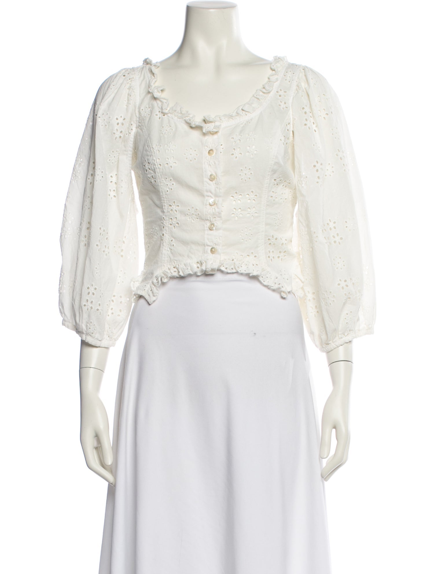 Sandy Liang Scoop Neck Three-Quarter Sleeve Crop Top