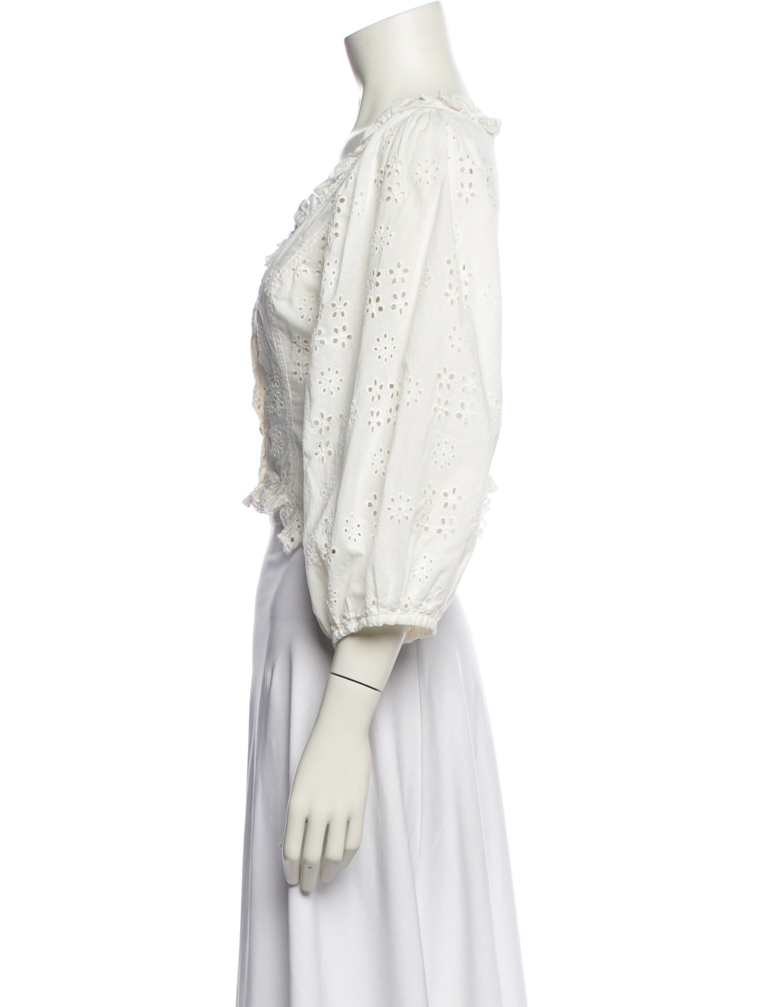 Sandy Liang Scoop Neck Three-Quarter Sleeve Crop Top