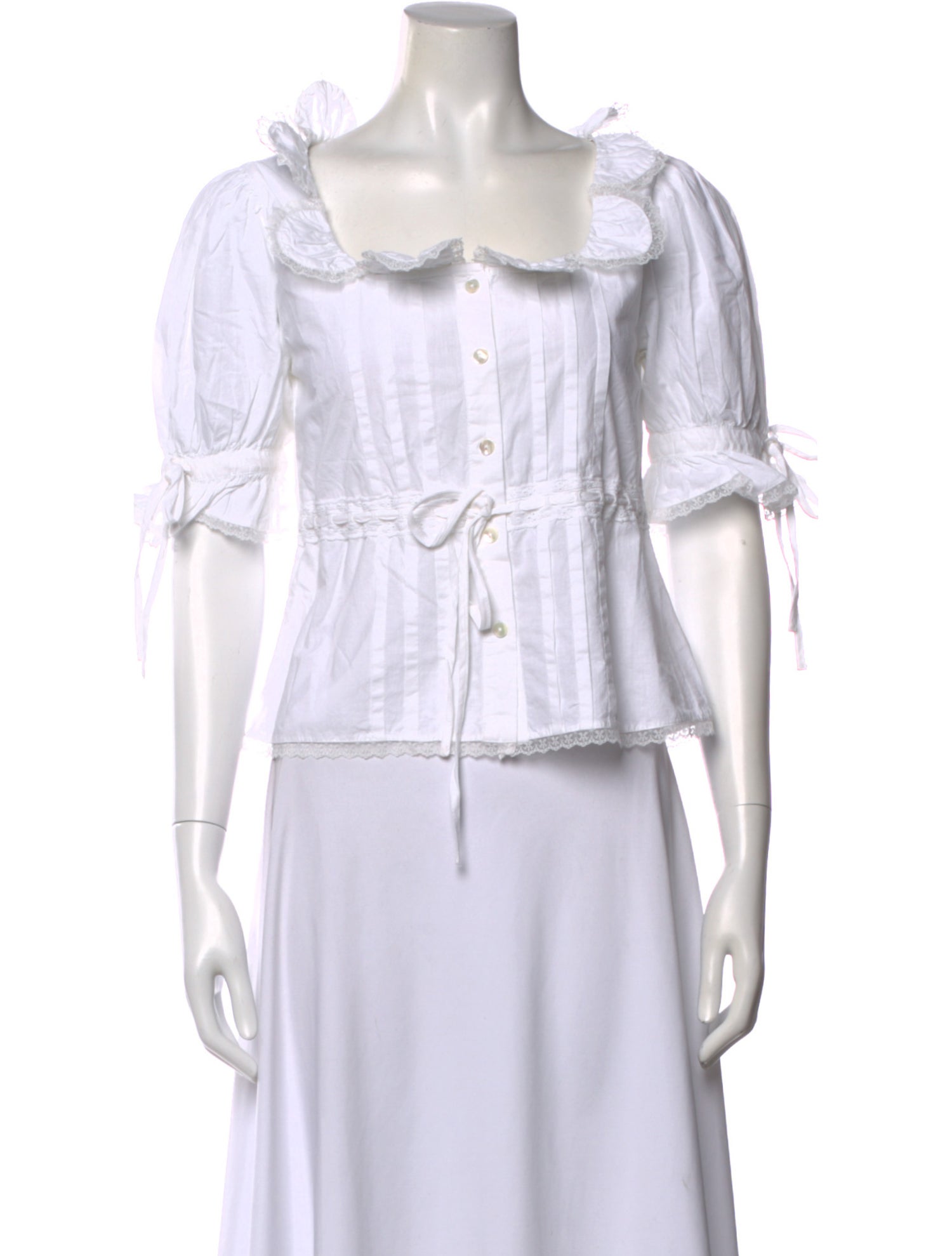 Sandy Liang Square Neckline Short Sleeve Blouse