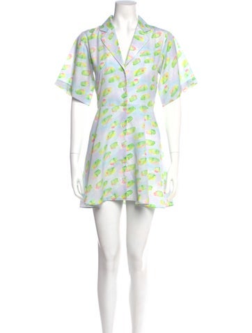 Pre-owned Sandy Liang Printed Mini Dress In Blue