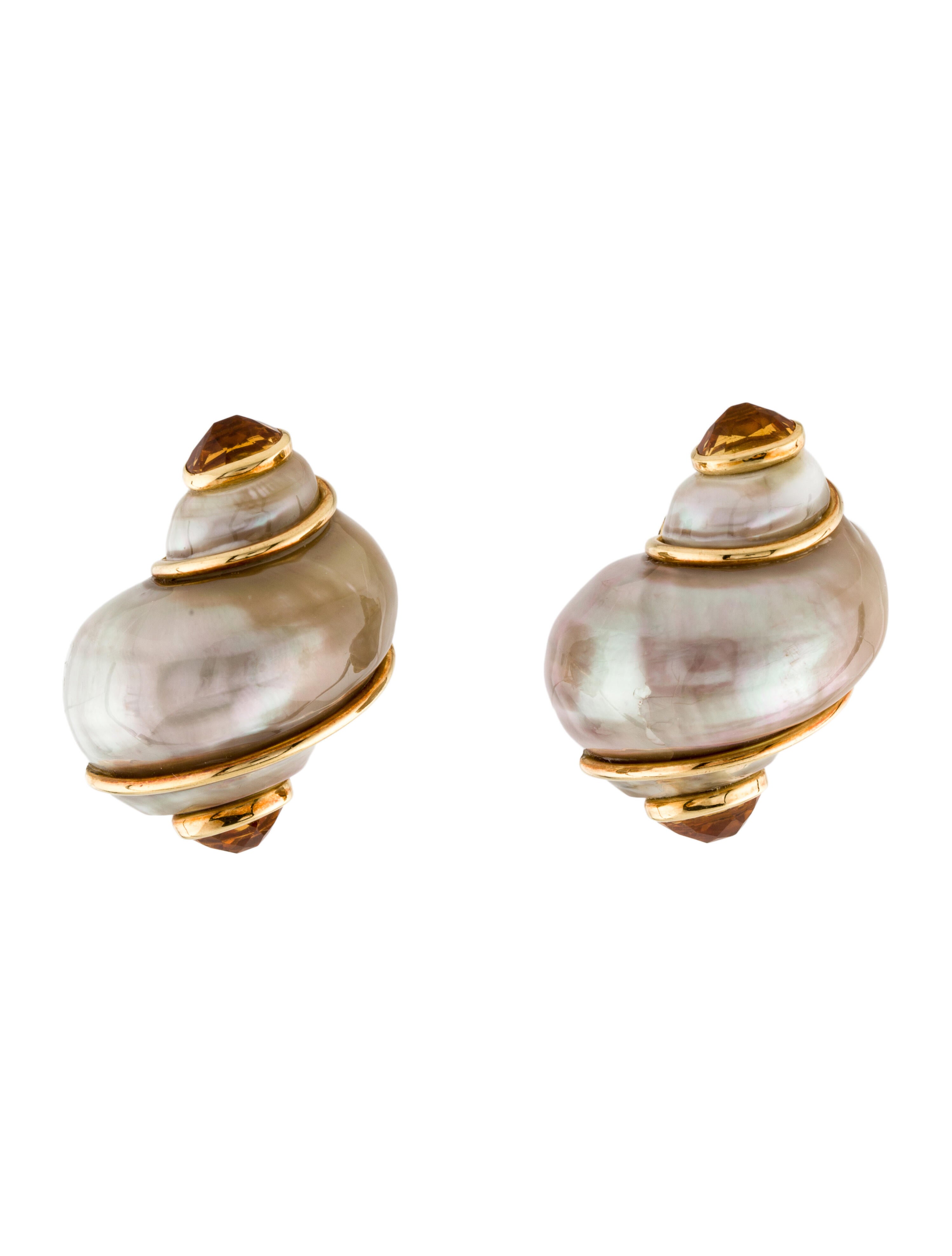 Seaman Schepps 18K Citrine Turbo Shell Clip-On Earrings