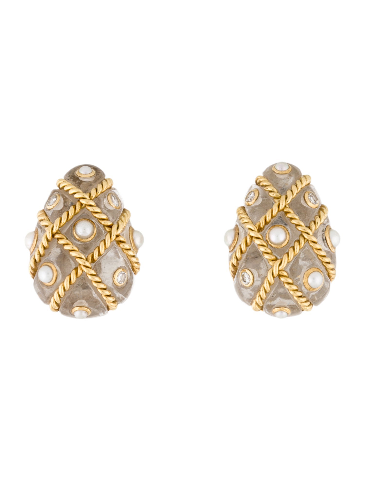 Seaman Schepps 18K Pearl & Quartz Cage Clip-On Earrings