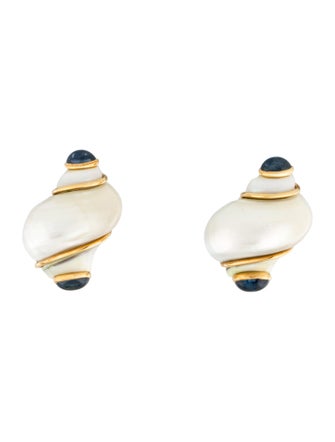 Seaman Schepps 18K Shell & Sapphire Turbo Clip-On Earrings