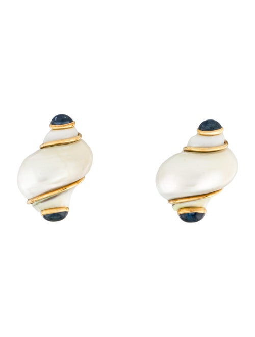 Seaman Schepps 18K Shell & Sapphire Turbo Clip-On Earrings