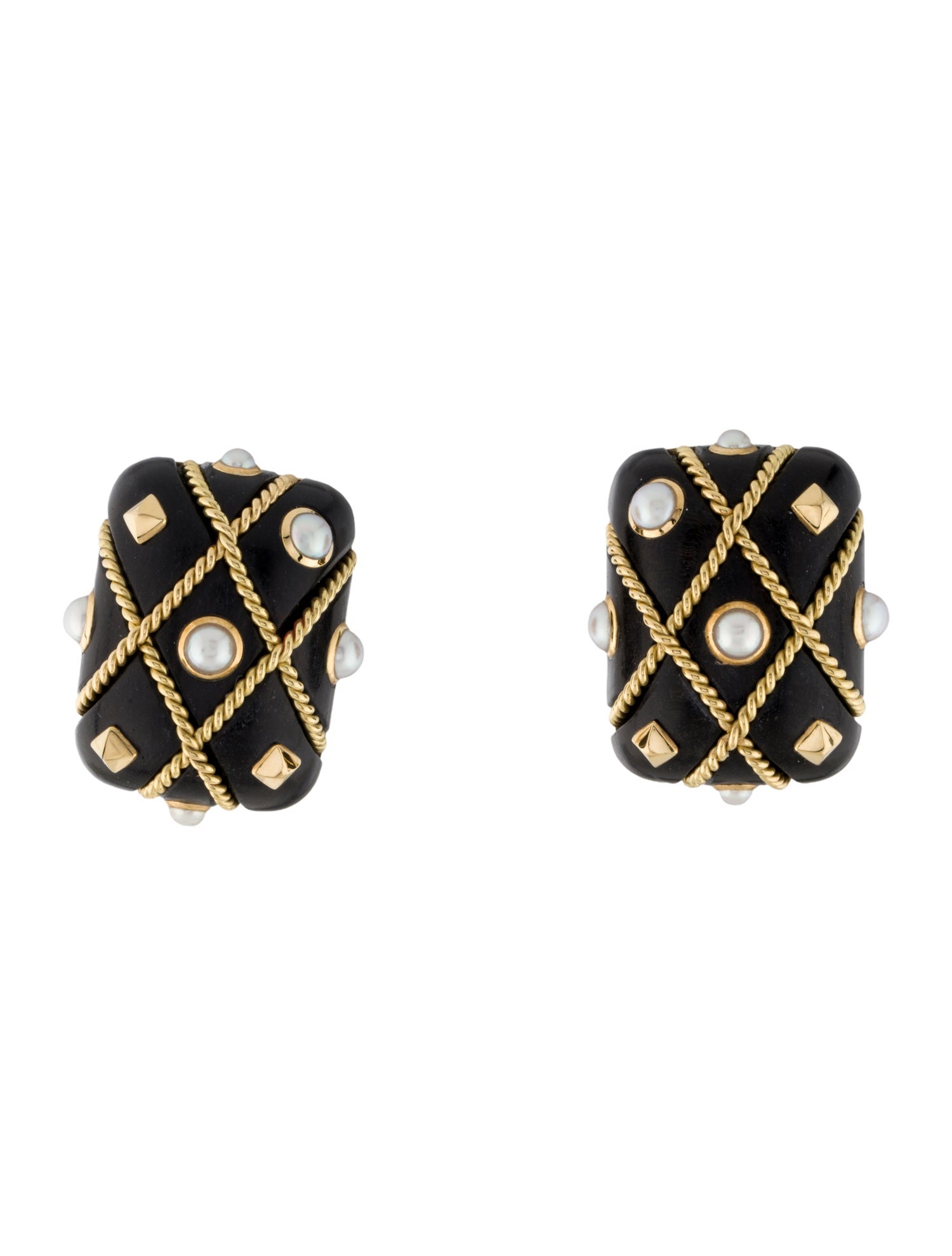 Seaman Schepps 18K Pearl & Wood Cage Earrings