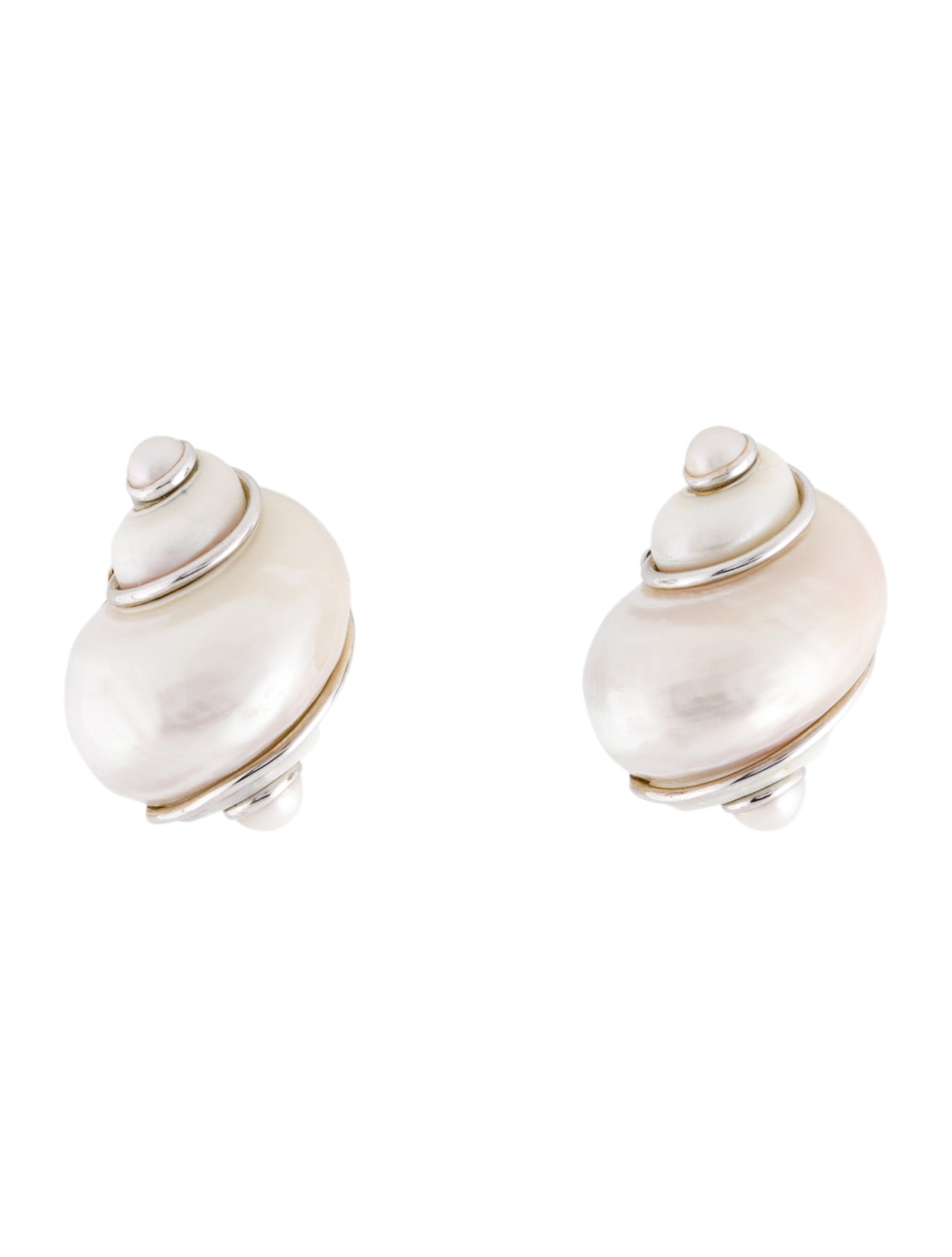 Seaman Schepps 18K Mother of Pearl & Pearl Turbo Shell Clip-On Earrings
