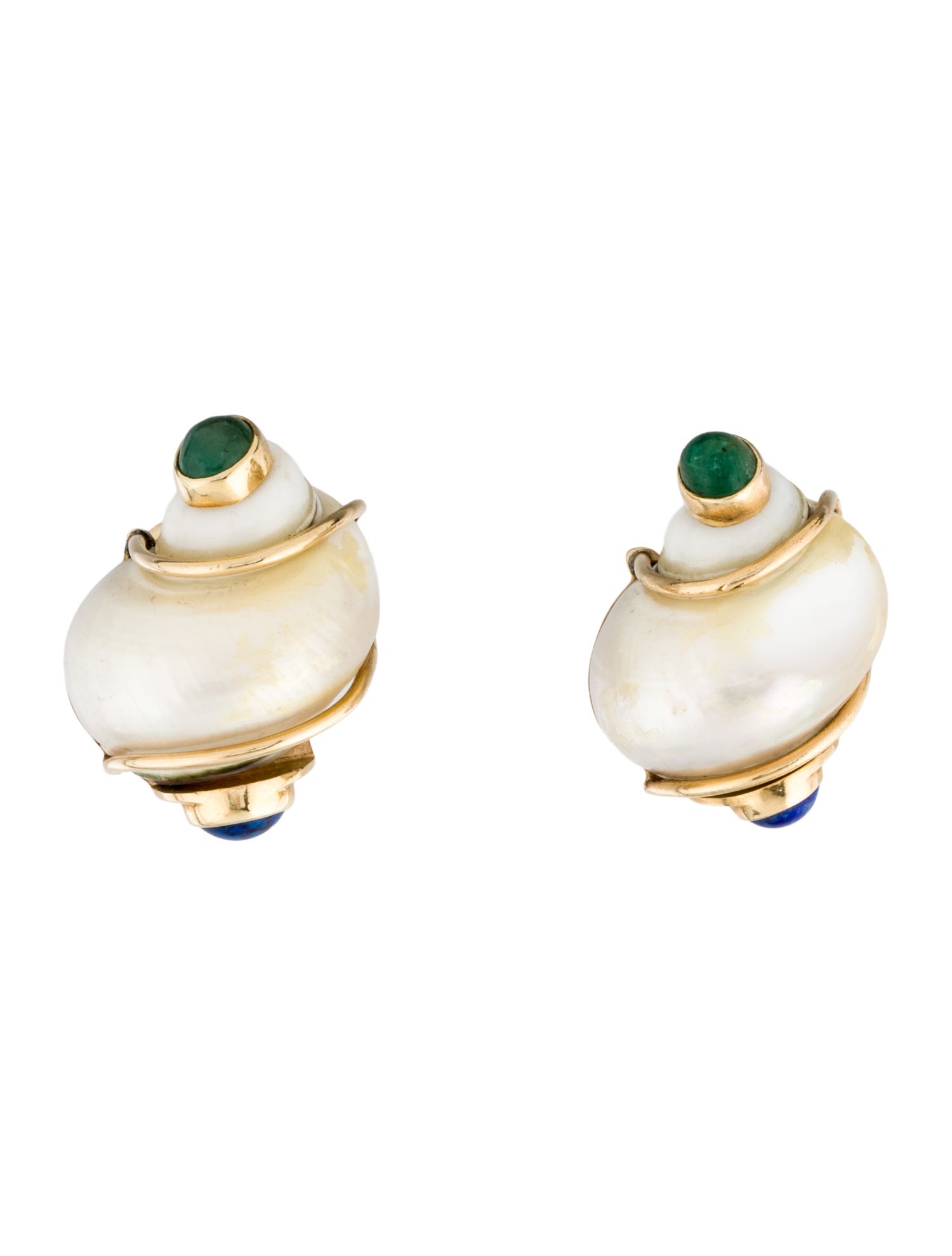 Seaman Schepps 14K Shell, Emerald & Lapis Lazuli Turbo Earrings