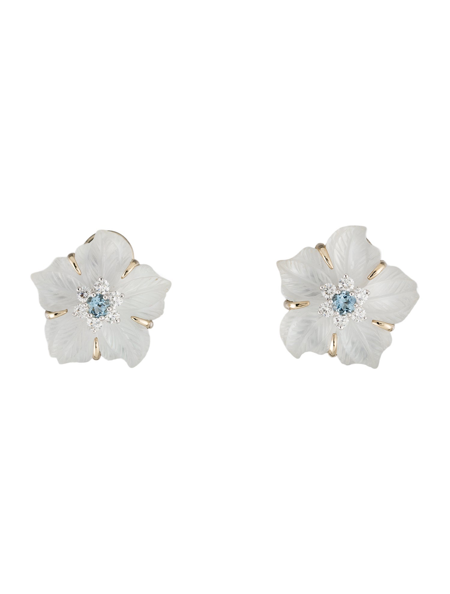Seaman Schepps 18K Mother Of Pearl, Quartz Doublet, Topaz & Diamond Clematis Clip-On Earrings