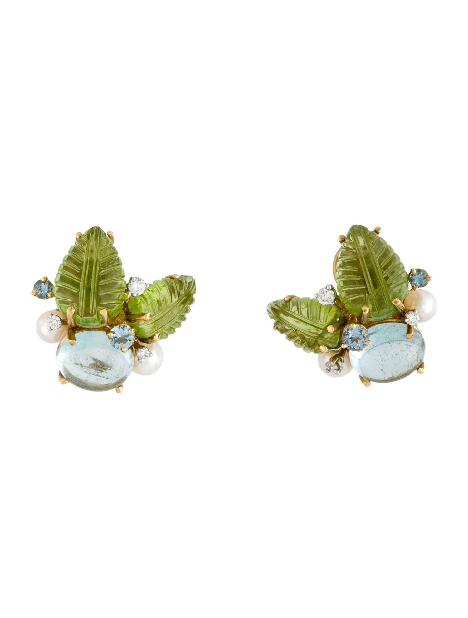 Seaman Schepps 18K Pearl, Peridot, Aquamarine, & Diamond Clip-On Earrings