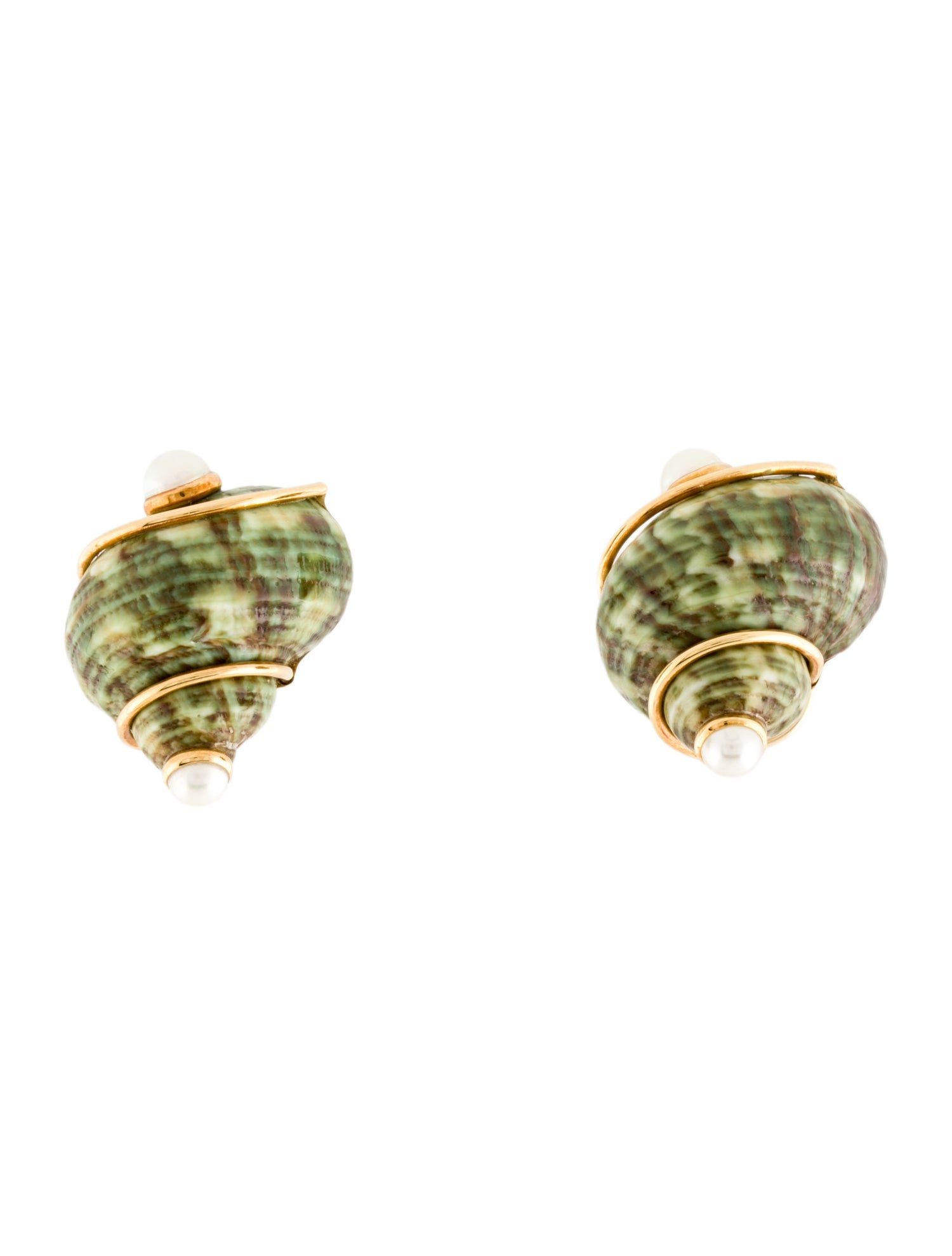 Seaman Schepps 18K Turbo Shell & Pearl Earclip Earrings