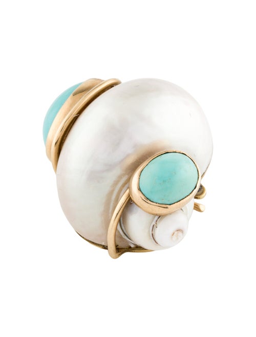 Seaman Schepps 14K Turquoise & Shell Turbo Dress Clip & Boutonnière Brooch