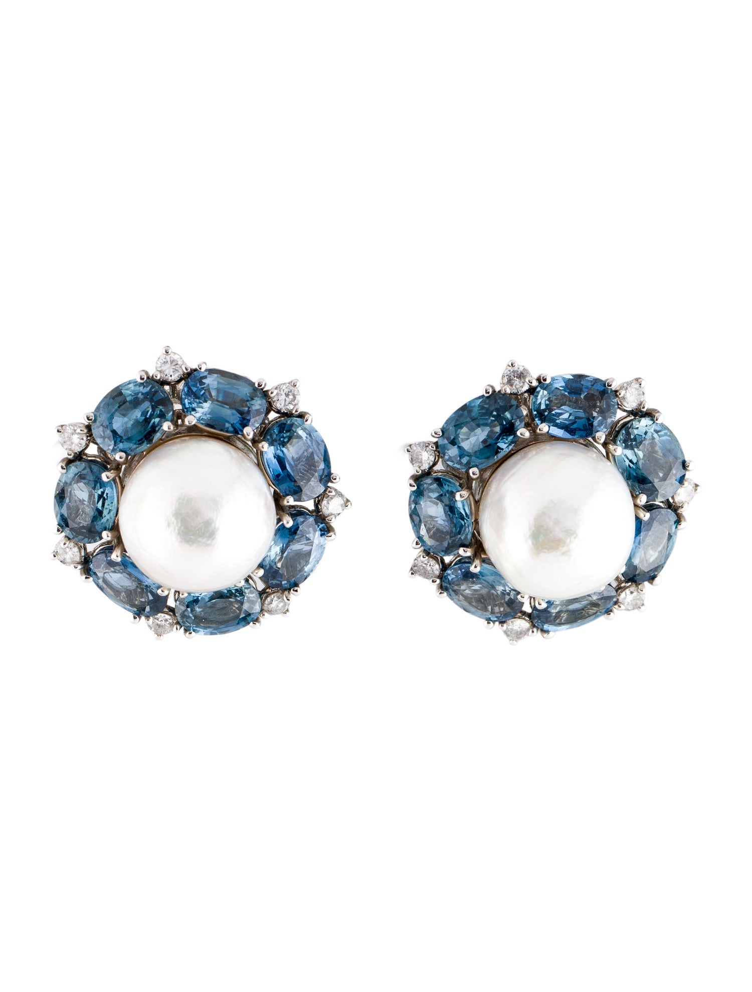 Seaman Schepps 18K Pearl, Sapphire & Diamond Clip On Earrings
