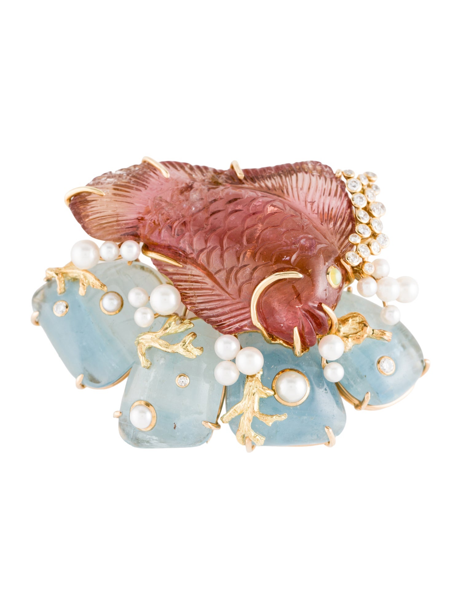 Seaman Schepps 18K Pearl, Diamond & Multistone Pin Brooch