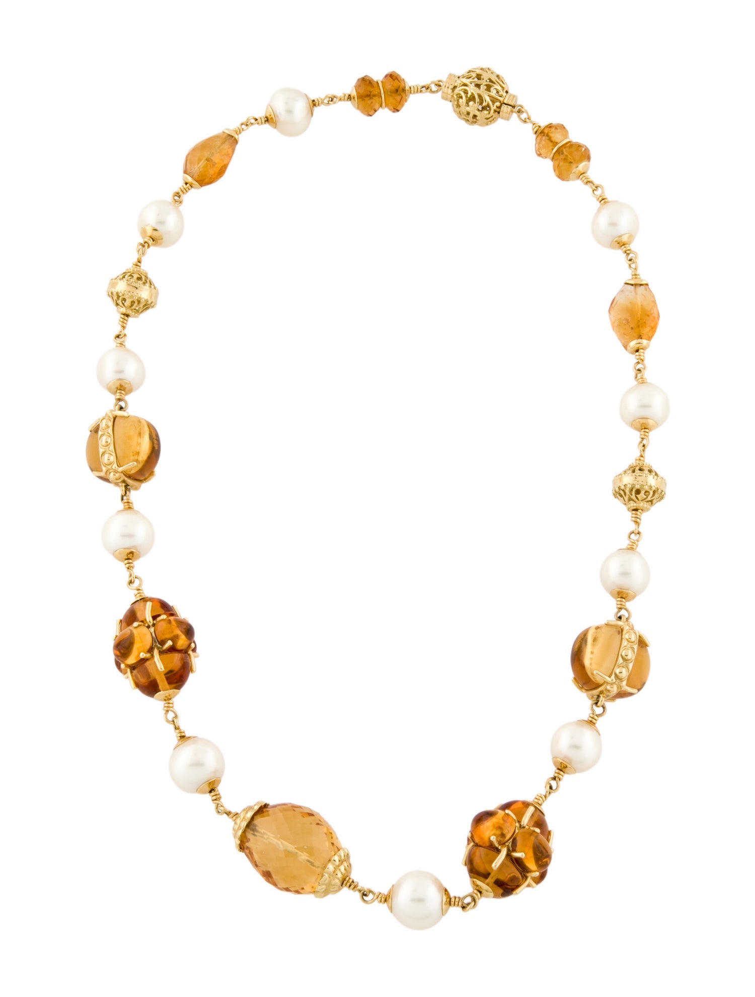 Seaman Schepps 18K Pearl & Citrine Station Necklace