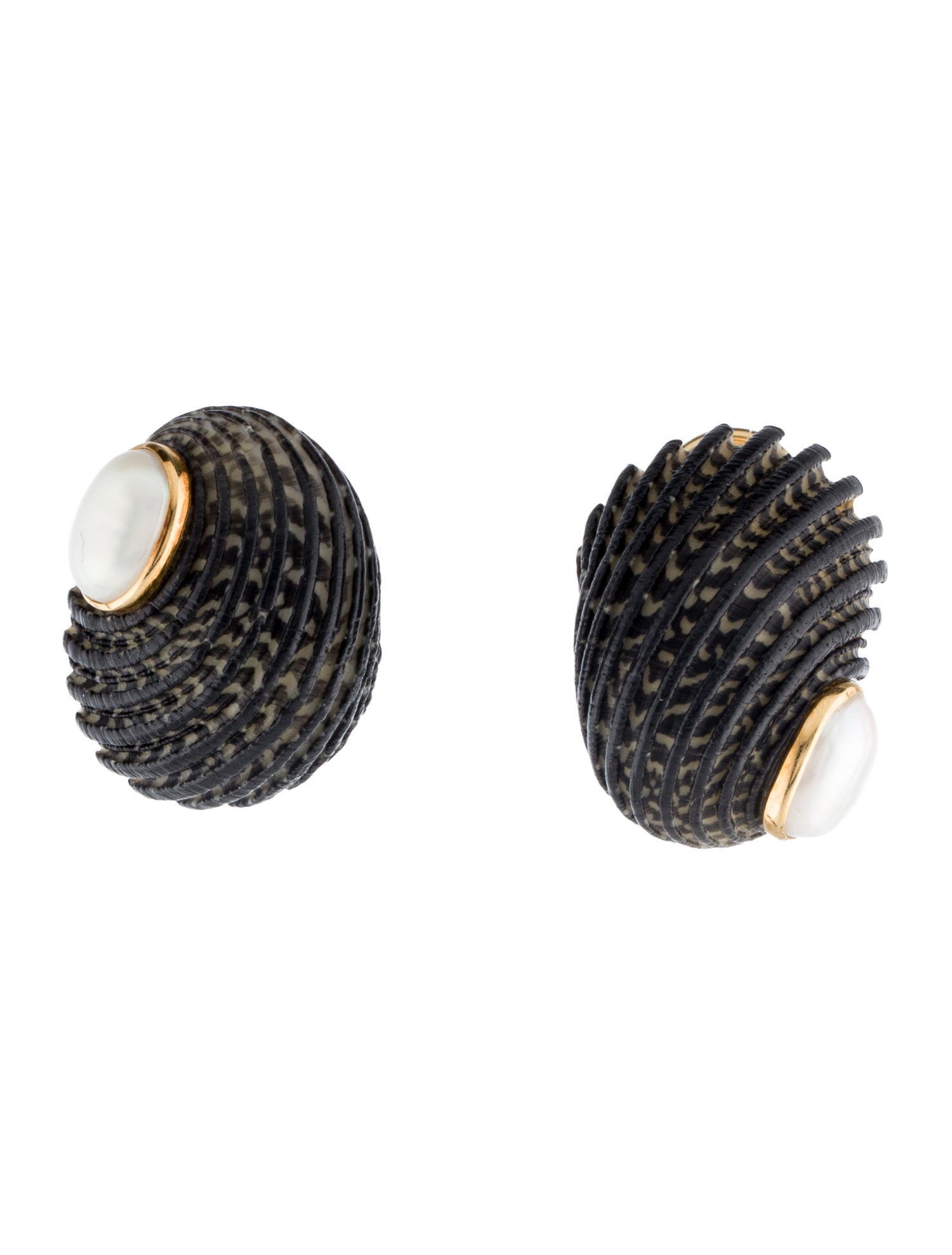 Seaman Schepps 18K Pearl & Shell Clip On Earrings