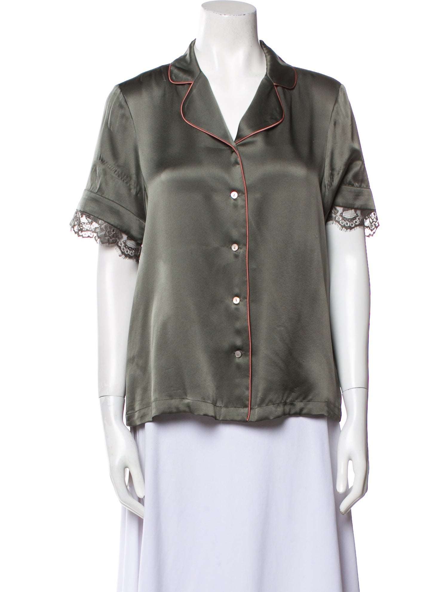 Senreve Silk Short Sleeve Button-Up Top