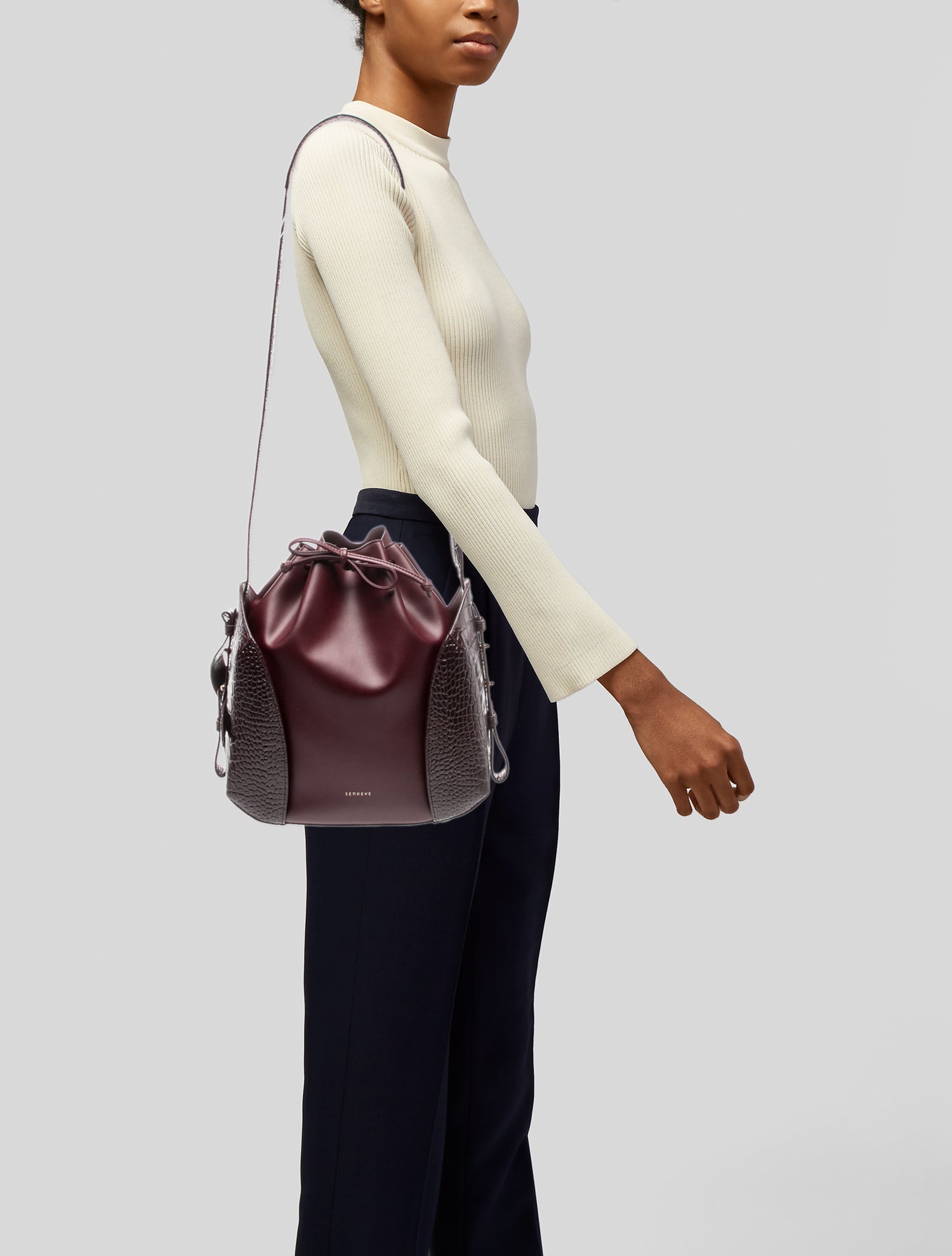 Senreve Embossed Leather Bucket Bag