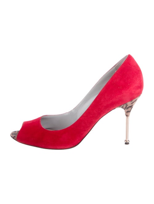 Sergio Rossi Suede Peep-Toes Pumps Red