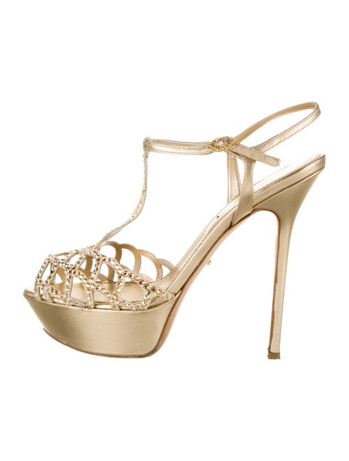 Sergio Rossi Leather T-Strap Sandals Gold