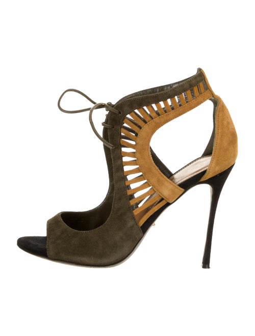 Sergio Rossi Cutout Suede Sandals Green
