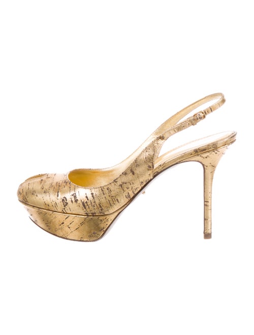 Sergio Rossi Leather Printed Slingback Pumps Gold