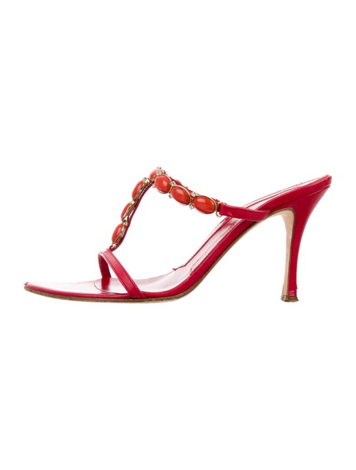 Sergio Rossi Leather T-Strap Sandals Red