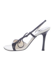 Sergio Rossi Leather Bow Accents Slingback Sandals