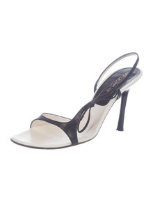 Sergio Rossi Leather Bow Accents Slingback Sandals