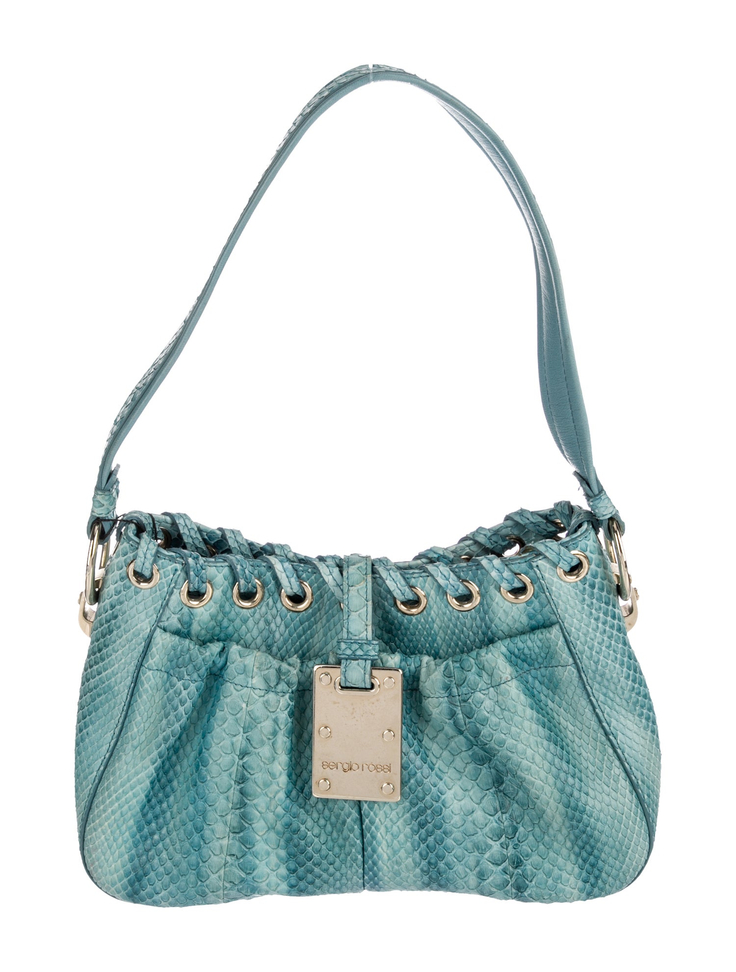 Sergio Rossi Python Shoulder Bag Blue Shoulder Bags Handbags SER61642 The RealReal