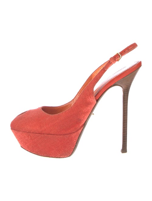 Sergio Rossi Canvas Keyhole Accent Slingback Pumps