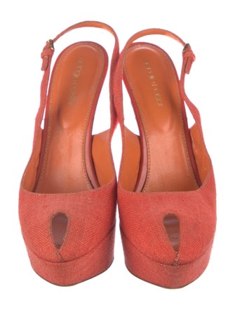Sergio Rossi Canvas Keyhole Accent Slingback Pumps
