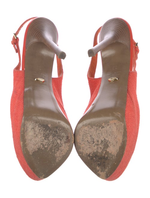 Sergio Rossi Canvas Keyhole Accent Slingback Pumps