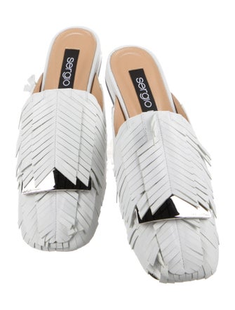 Sergio Rossi Leather Fringe Trim Accent Mules