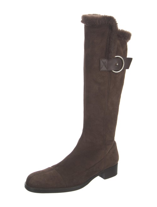 Sergio Rossi Suede Fur Trim Riding Boots