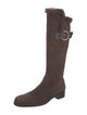Sergio Rossi Suede Fur Trim Riding Boots