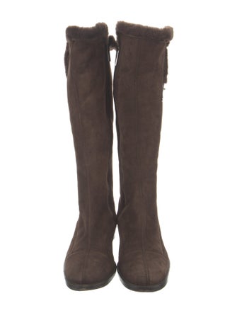 Sergio Rossi Suede Fur Trim Riding Boots